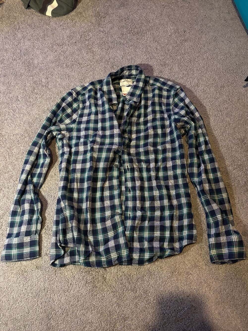 American Eagle Mens Marine Blue Plaid Button Down Shirt Small S